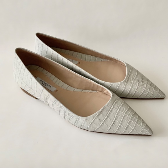 MM LaFleur The Rowan Gray Embossed Croc Leather Pointed Toe Ballet Flat Shoes 37 - Picture 13 of 14